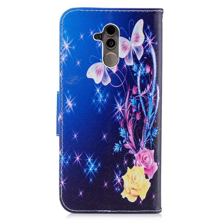 For Huawei Mate 20 Lite / Maimang 7 Patterned Wallet Magnetic Leather Shell Case with Stand - Crystal Butterfly and Flower-8