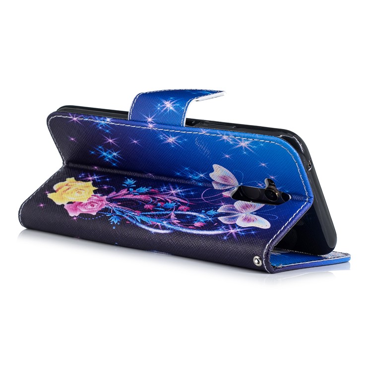 For Huawei Mate 20 Lite / Maimang 7 Patterned Wallet Magnetic Leather Shell Case with Stand - Crystal Butterfly and Flower-9