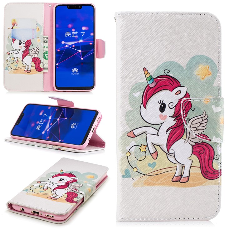 Pattern Printing Wallet Stand Leather Casing for Huawei Mate 20 Lite / Maimang 7 - Unicorn-1