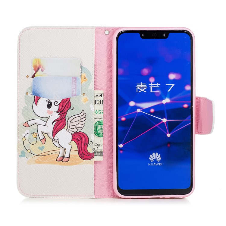 Pattern Printing Wallet Stand Leather Casing for Huawei Mate 20 Lite / Maimang 7 - Unicorn-13