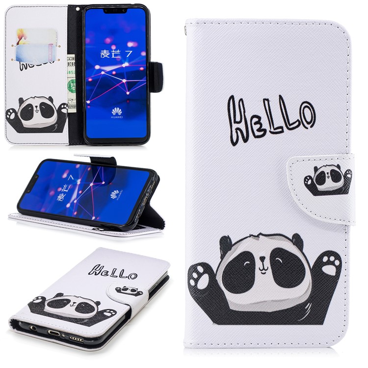 Pattern Printing Wallet Stand Leather Case for Huawei Mate 20 Lite / Maimang 7 - Adorable Panda-1