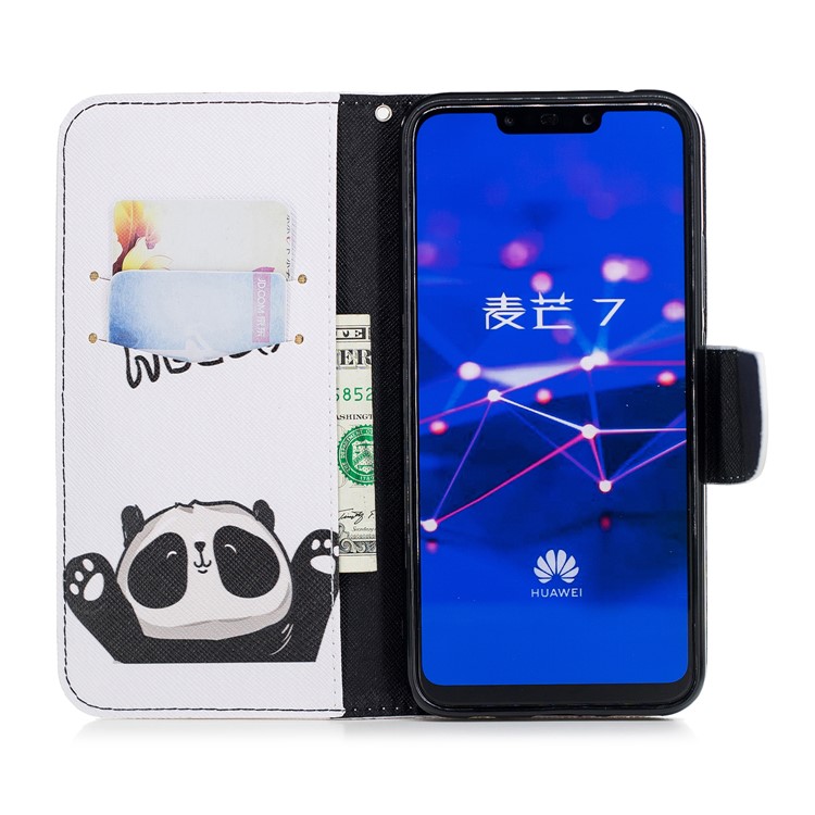 Pattern Printing Wallet Stand Leather Case for Huawei Mate 20 Lite / Maimang 7 - Adorable Panda-13