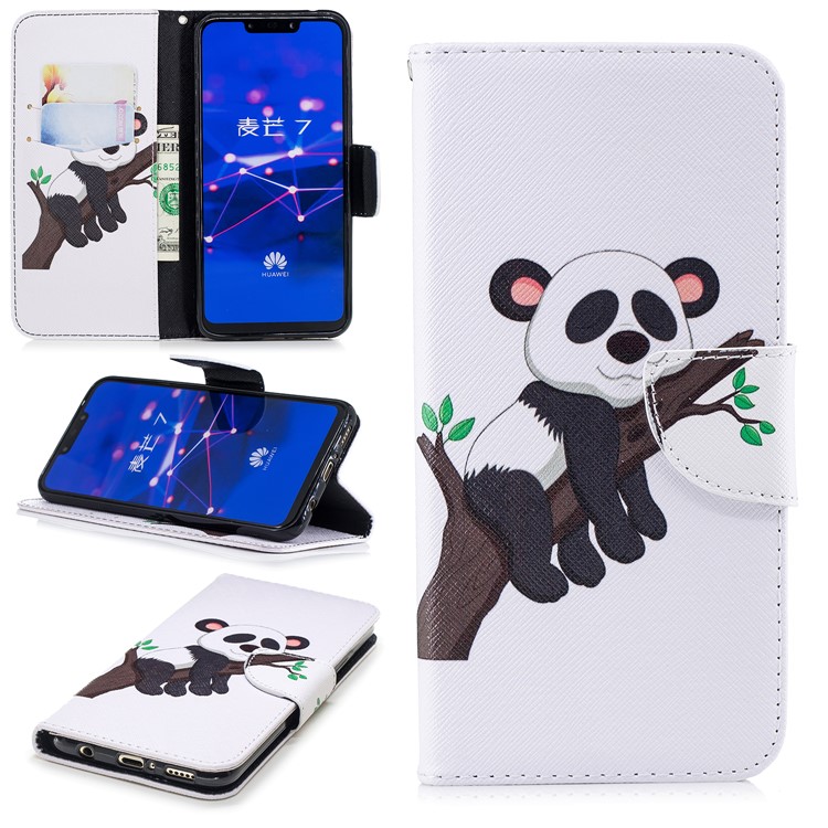 Pattern Printing Wallet Stand Leather Cover for Huawei Mate 20 Lite / Maimang 7 - Panda on the Tree-1