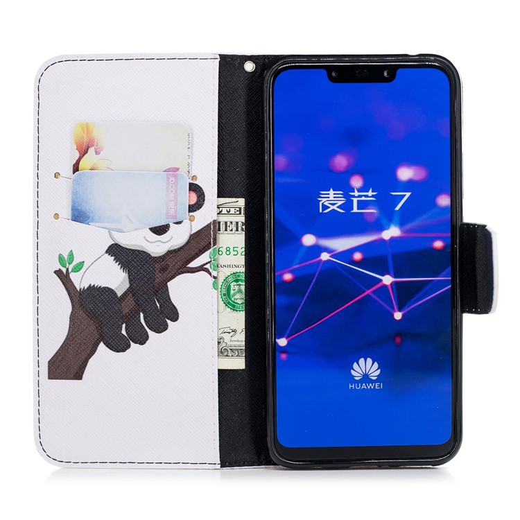 Pattern Printing Wallet Stand Leather Cover for Huawei Mate 20 Lite / Maimang 7 - Panda on the Tree-13