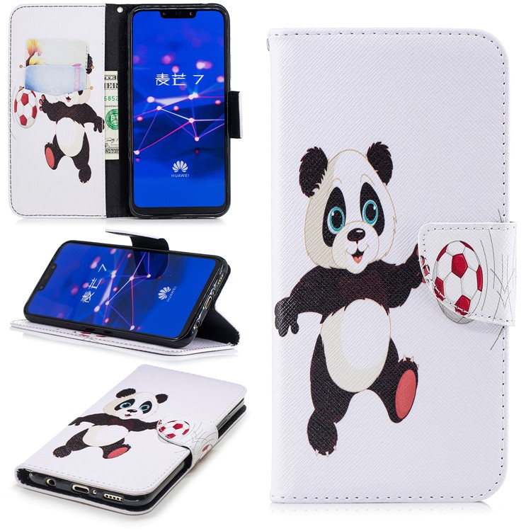 Pattern Printing Wallet Stand Leather Shell for Huawei Mate 20 Lite / Maimang 7 - Panda Playing Football-1