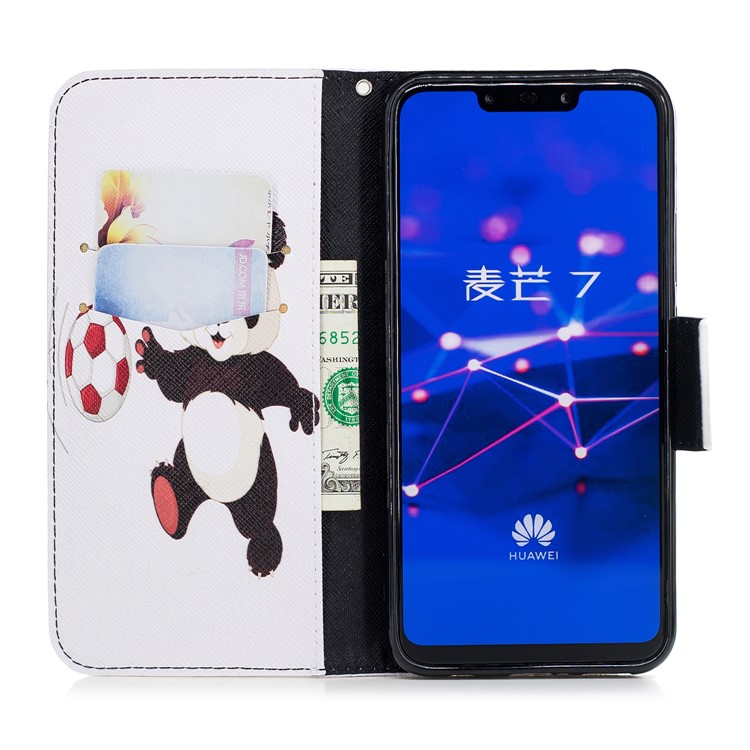 Pattern Printing Wallet Stand Leather Shell for Huawei Mate 20 Lite / Maimang 7 - Panda Playing Football-13