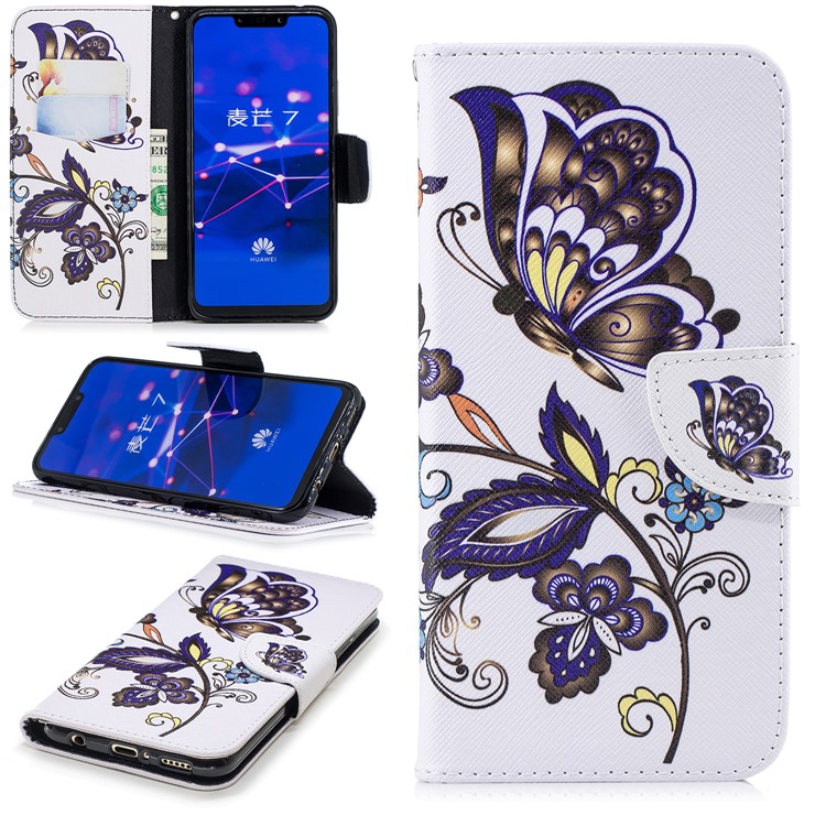 Pattern Printing Wallet Stand Leather Accessory Case for Huawei Mate 20 Lite / Maimang 7 - Butterfly and Flower-1