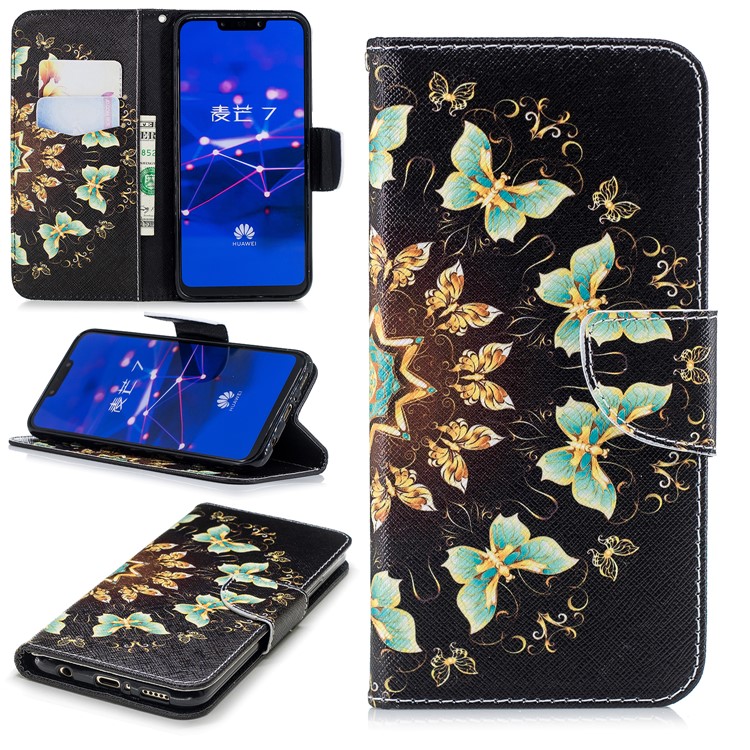Pattern Printing Wallet Stand Leather Phone Case for Huawei Mate 20 Lite / Maimang 7 - Colorized Butterflies-1
