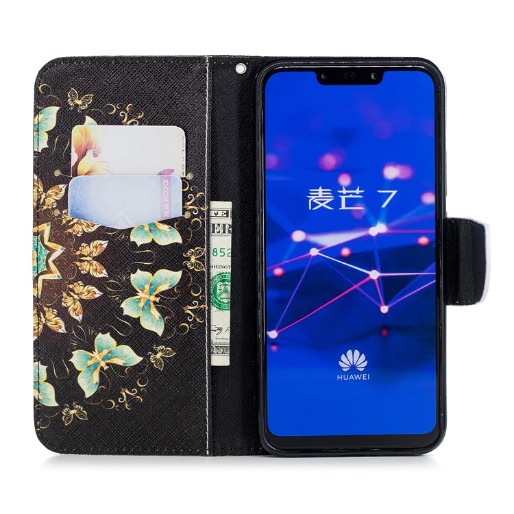 Pattern Printing Wallet Stand Leather Phone Case for Huawei Mate 20 Lite / Maimang 7 - Colorized Butterflies-13
