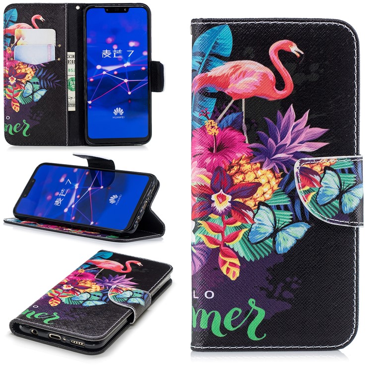 Pattern Printing Wallet Stand Leather Mobile Case for Huawei Mate 20 Lite / Maimang 7 - Flamingo and Pineapple-1