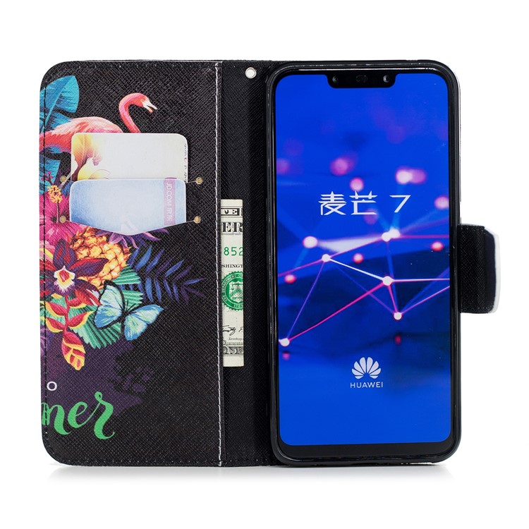 Pattern Printing Wallet Stand Leather Mobile Case for Huawei Mate 20 Lite / Maimang 7 - Flamingo and Pineapple-13