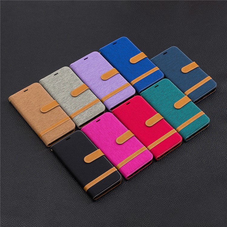 Splicing Jean Cloth PU Leather Wallet Stand Case with Strap for Huawei Mate 20 Lite / Maimang 7 - Black-11