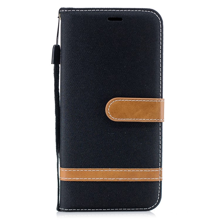 Splicing Jean Cloth PU Leather Wallet Stand Case with Strap for Huawei Mate 20 Lite / Maimang 7 - Black-4