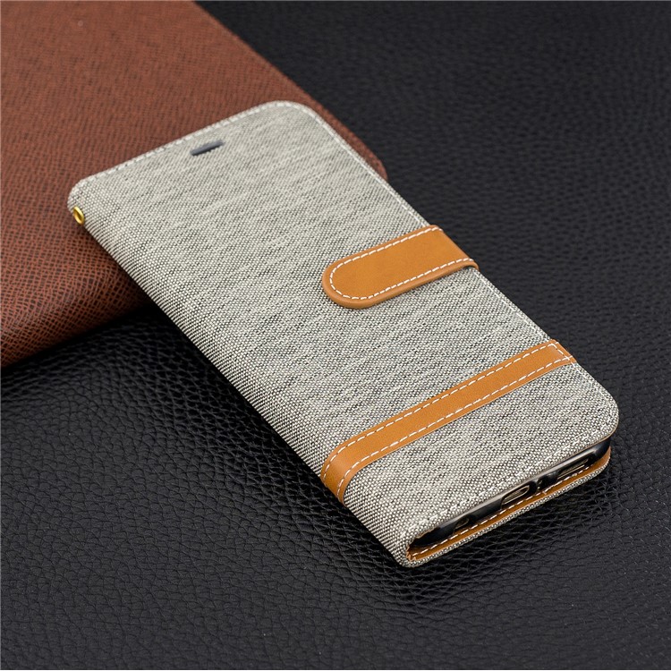 Splicing Jean Cloth PU Leather Wallet Stand Cover with Strap for Huawei Mate 20 Lite / Maimang 7 - Grey-2