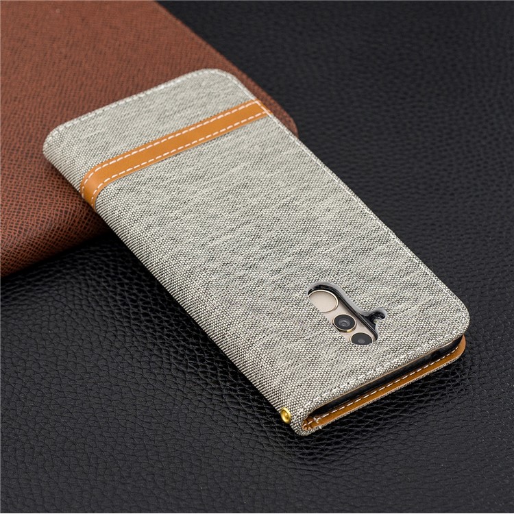 Splicing Jean Cloth PU Leather Wallet Stand Cover with Strap for Huawei Mate 20 Lite / Maimang 7 - Grey-3