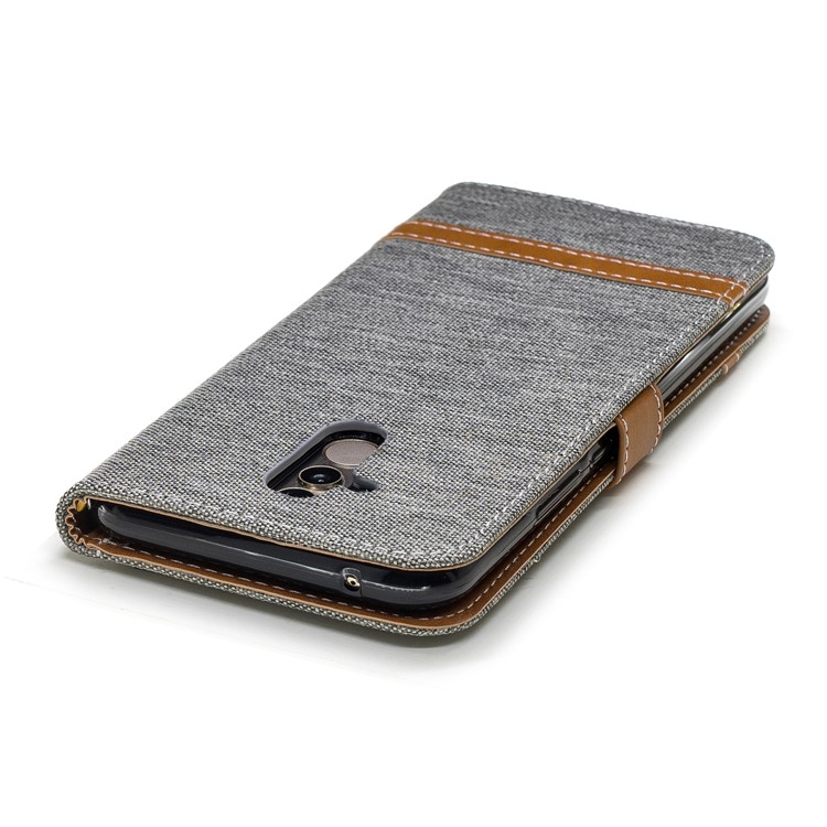 Splicing Jean Cloth PU Leather Wallet Stand Cover with Strap for Huawei Mate 20 Lite / Maimang 7 - Grey-9