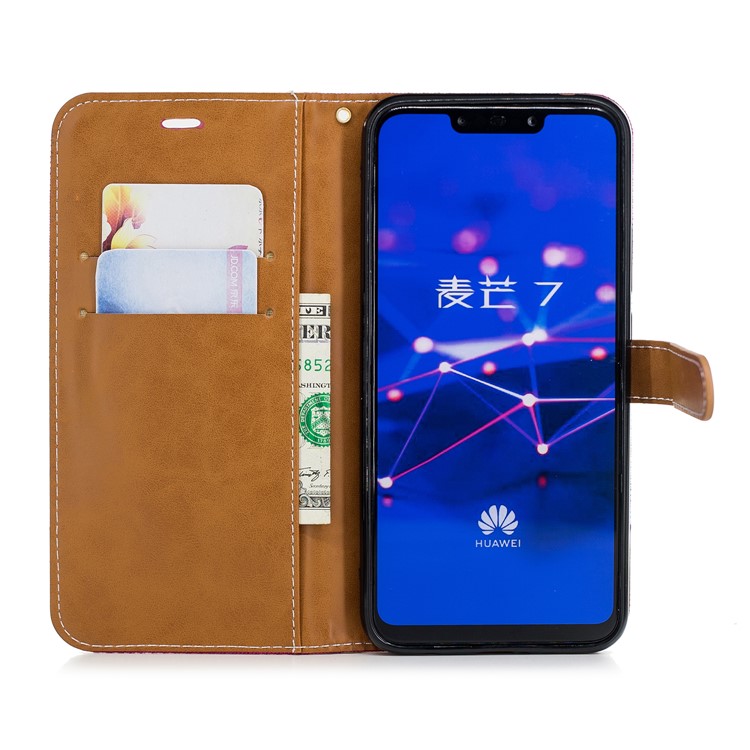 Splicing Jean Cloth PU Leather Wallet Stand Casing with Strap for Huawei Mate 20 Lite / Maimang 7 - Rose-10