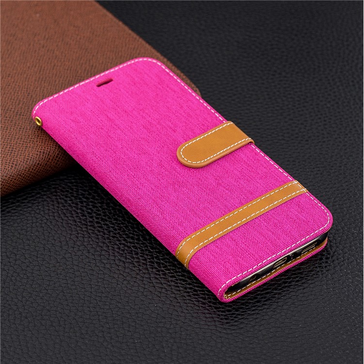 Splicing Jean Cloth PU Leather Wallet Stand Casing with Strap for Huawei Mate 20 Lite / Maimang 7 - Rose-2