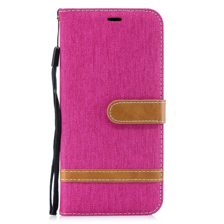 Splicing Jean Cloth PU Leather Wallet Stand Casing with Strap for Huawei Mate 20 Lite / Maimang 7 - Rose-4