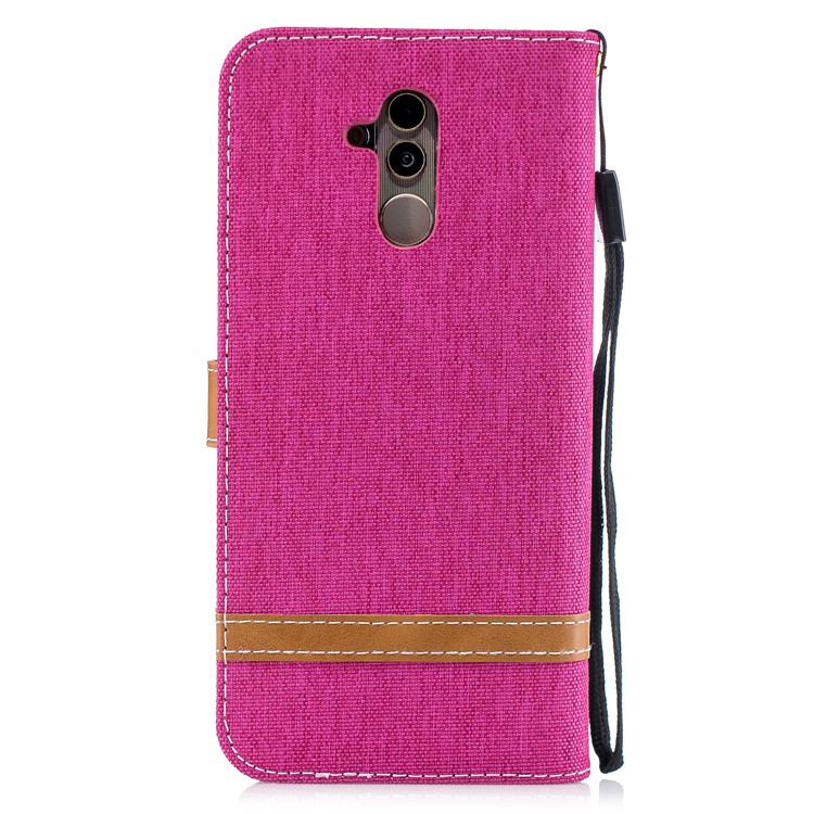 Splicing Jean Cloth PU Leather Wallet Stand Casing with Strap for Huawei Mate 20 Lite / Maimang 7 - Rose-5
