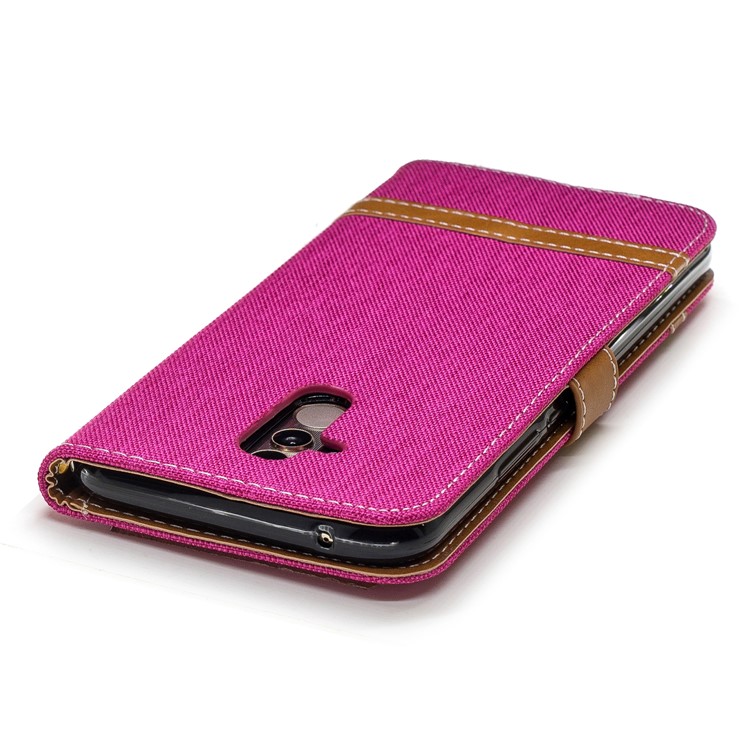 Splicing Jean Cloth PU Leather Wallet Stand Casing with Strap for Huawei Mate 20 Lite / Maimang 7 - Rose-9