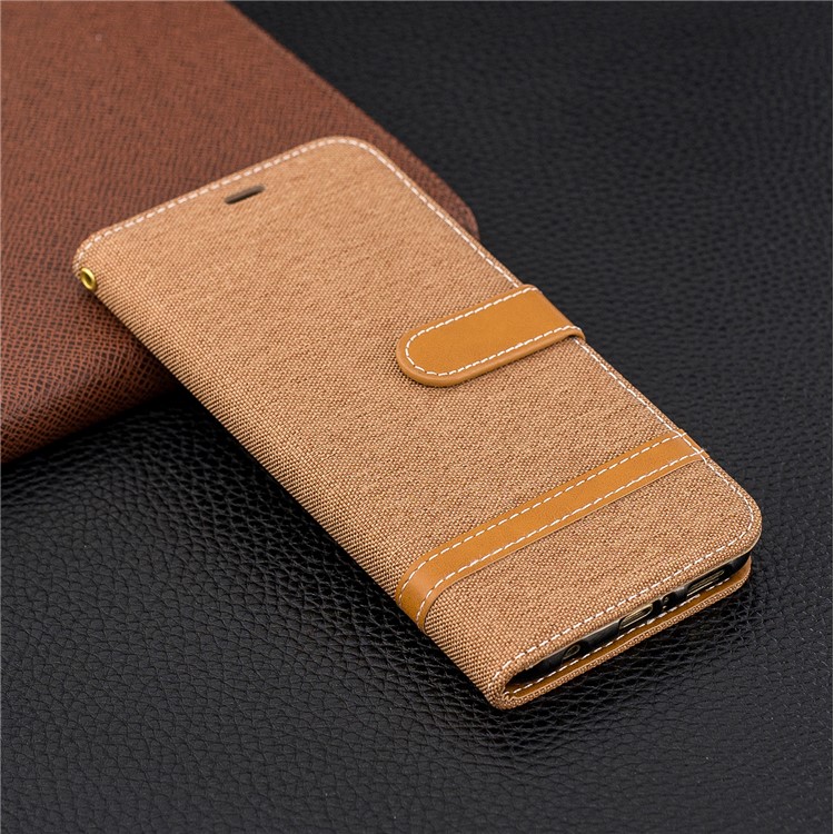 Splicing Jean Cloth PU Leather Wallet Stand Cell Phone Case with Strap for Huawei Mate 20 Lite / Maimang 7 - Khaki-2