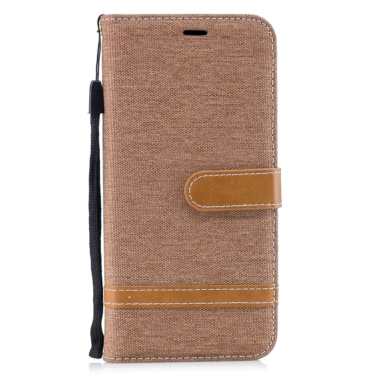 Splicing Jean Cloth PU Leather Wallet Stand Cell Phone Case with Strap for Huawei Mate 20 Lite / Maimang 7 - Khaki-4