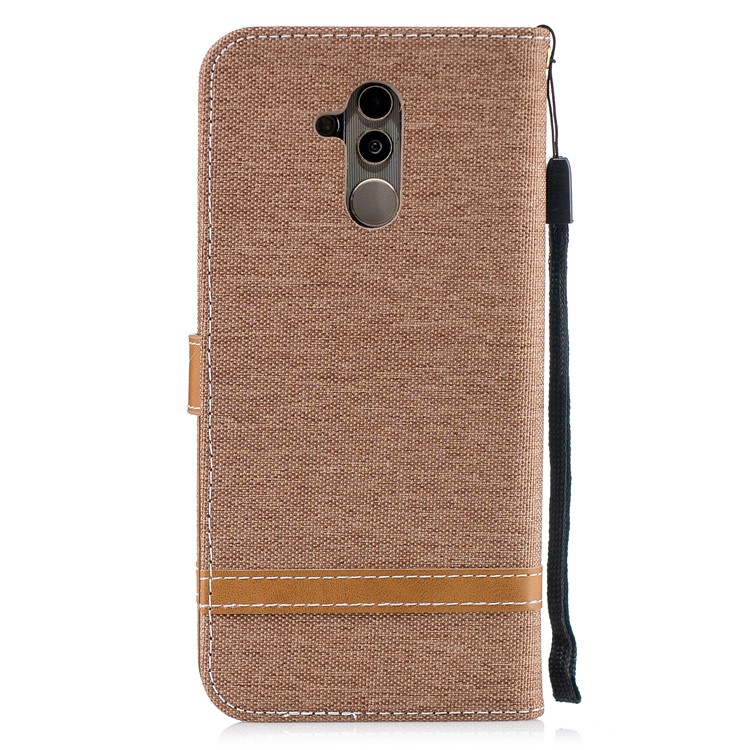 Splicing Jean Cloth PU Leather Wallet Stand Cell Phone Case with Strap for Huawei Mate 20 Lite / Maimang 7 - Khaki-5