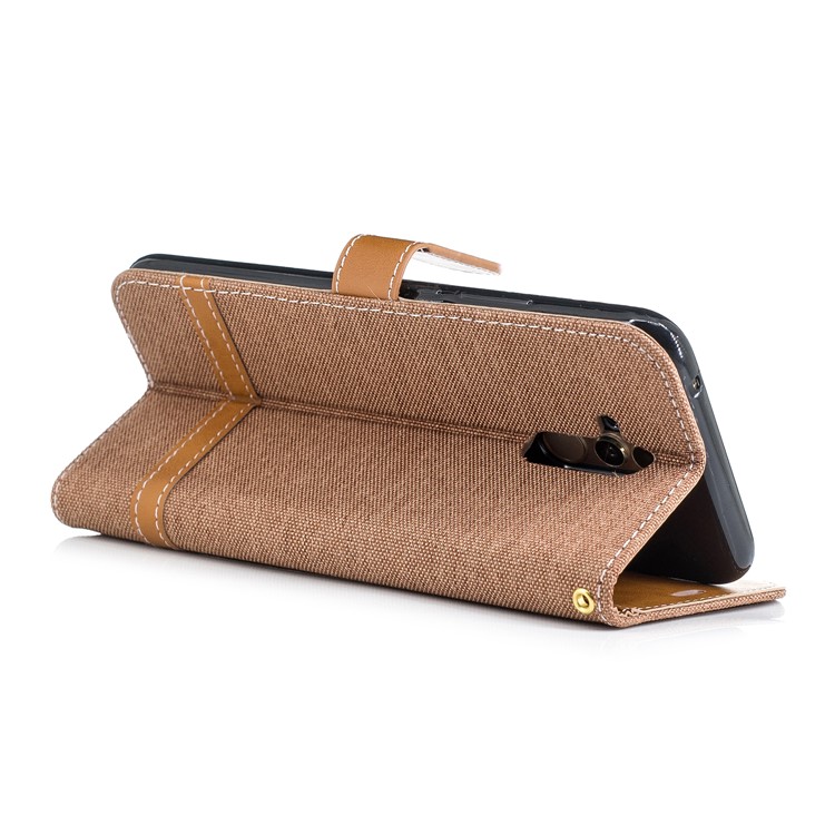 Splicing Jean Cloth PU Leather Wallet Stand Cell Phone Case with Strap for Huawei Mate 20 Lite / Maimang 7 - Khaki-6