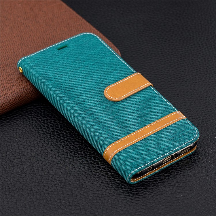 Splicing Jean Cloth PU Leather Wallet Stand Cell Phone Cover with Strap for Huawei Mate 20 Lite / Maimang 7 - Green-2