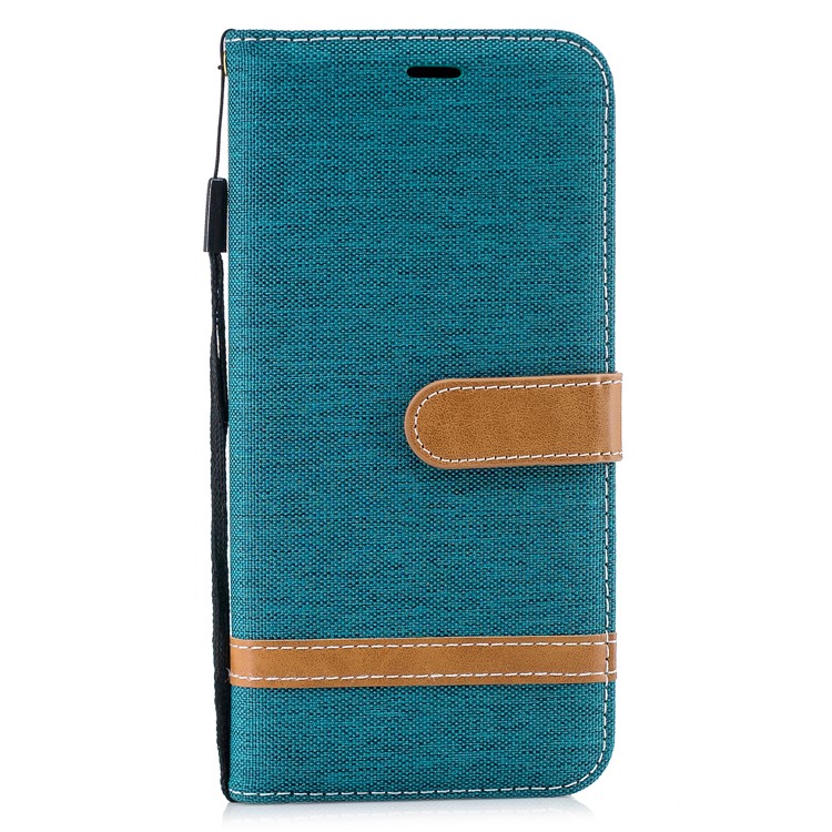Splicing Jean Cloth PU Leather Wallet Stand Cell Phone Cover with Strap for Huawei Mate 20 Lite / Maimang 7 - Green-4