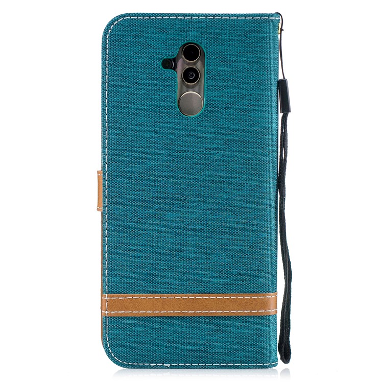 Splicing Jean Cloth PU Leather Wallet Stand Cell Phone Cover with Strap for Huawei Mate 20 Lite / Maimang 7 - Green-5