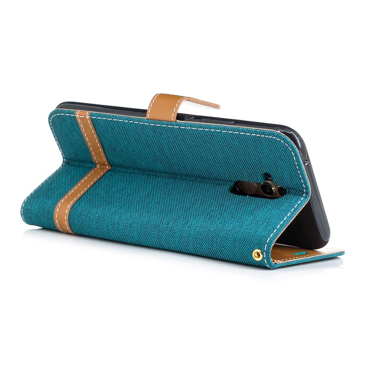 Splicing Jean Cloth PU Leather Wallet Stand Cell Phone Cover with Strap for Huawei Mate 20 Lite / Maimang 7 - Green-6
