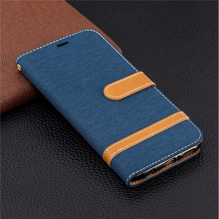Splicing Jean Cloth PU Leather Wallet Stand Protective Cover with Strap for Huawei Mate 20 Lite / Maimang 7 - Dark Blue-2