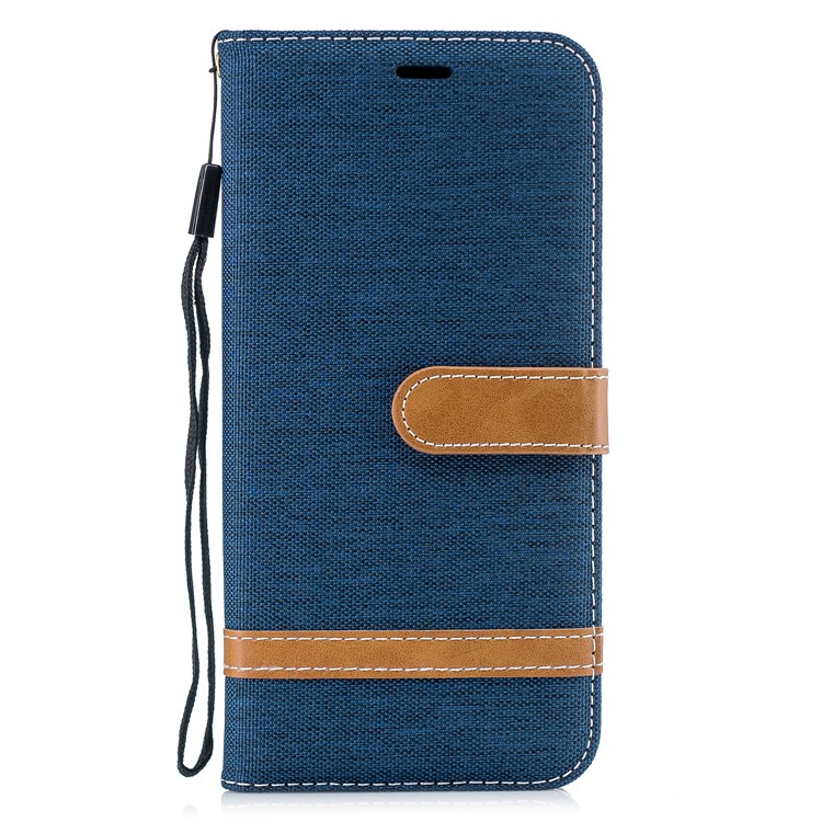 Splicing Jean Cloth PU Leather Wallet Stand Protective Cover with Strap for Huawei Mate 20 Lite / Maimang 7 - Dark Blue-4