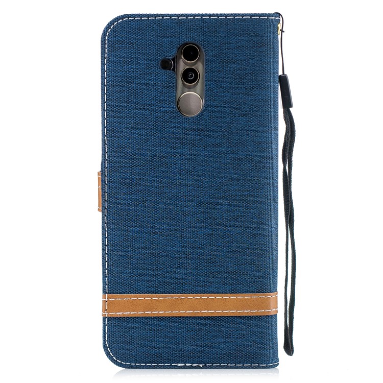 Splicing Jean Cloth PU Leather Wallet Stand Protective Cover with Strap for Huawei Mate 20 Lite / Maimang 7 - Dark Blue-5