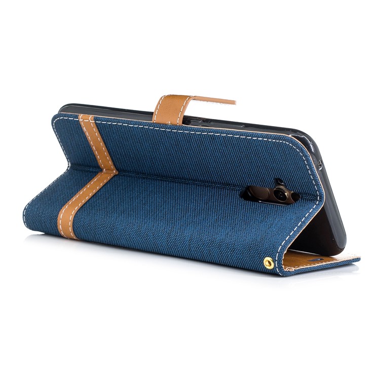 Splicing Jean Cloth PU Leather Wallet Stand Protective Cover with Strap for Huawei Mate 20 Lite / Maimang 7 - Dark Blue-6
