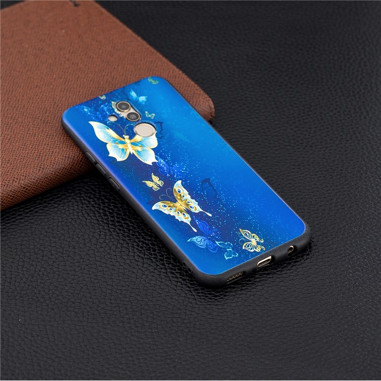 Embossed TPU Protection Phone Shell for Huawei Mate 20 Lite / Maimang 7 - Blue and Gold Butterfly-2