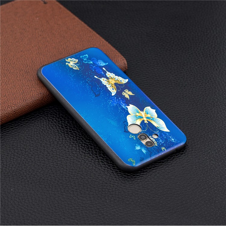 Embossed TPU Protection Phone Shell for Huawei Mate 20 Lite / Maimang 7 - Blue and Gold Butterfly-3