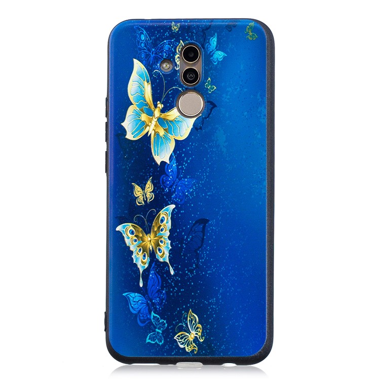 Embossed TPU Protection Phone Shell for Huawei Mate 20 Lite / Maimang 7 - Blue and Gold Butterfly-4