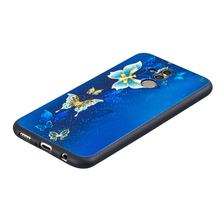 Embossed TPU Protection Phone Shell for Huawei Mate 20 Lite / Maimang 7 - Blue and Gold Butterfly-5