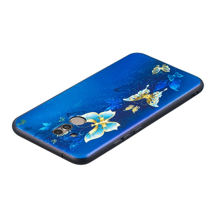 Embossed TPU Protection Phone Shell for Huawei Mate 20 Lite / Maimang 7 - Blue and Gold Butterfly-6
