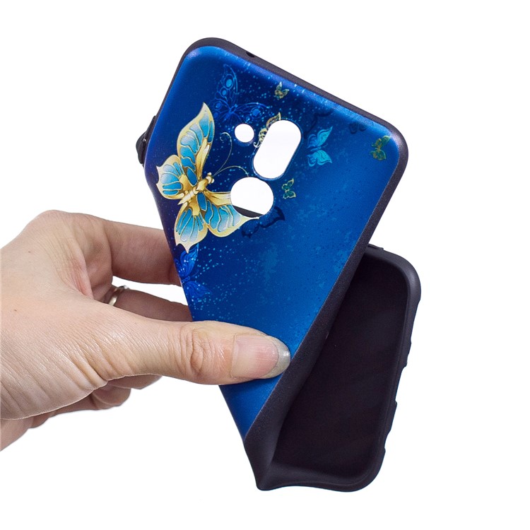 Embossed TPU Protection Phone Shell for Huawei Mate 20 Lite / Maimang 7 - Blue and Gold Butterfly-7