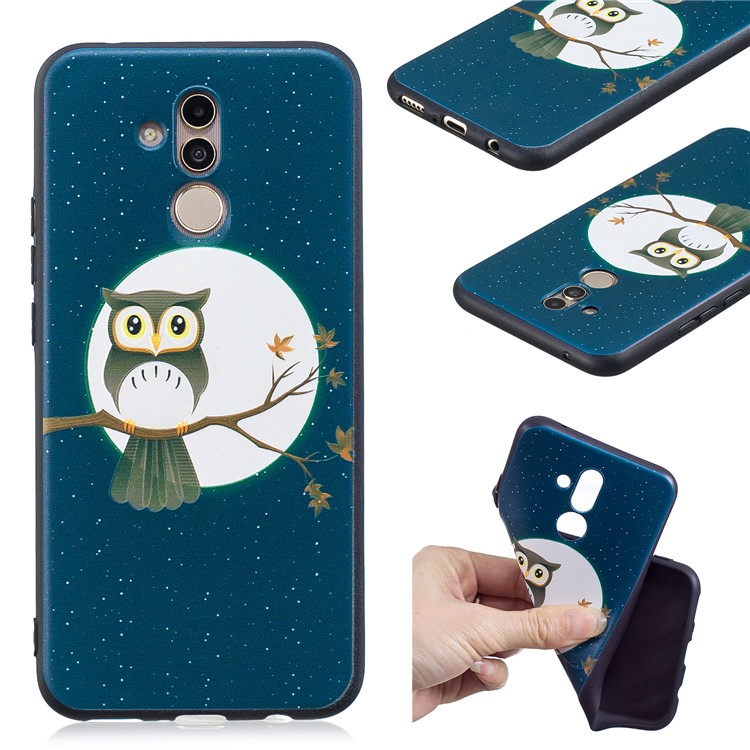 Embossment TPU Case Cover for Huawei Mate 20 Lite / Maimang 7 - Owl on Branch-1