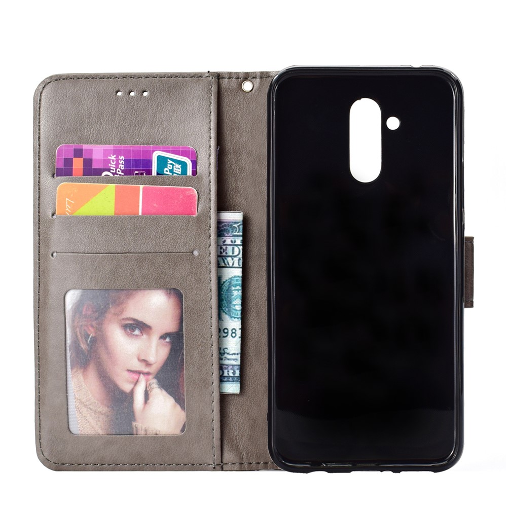 Imprint Totem Pattern Wallet Stand Leather Cover for Huawei Mate 20 Lite - Grey-4