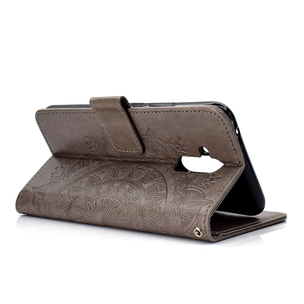 Imprint Totem Pattern Wallet Stand Leather Cover for Huawei Mate 20 Lite - Grey-5