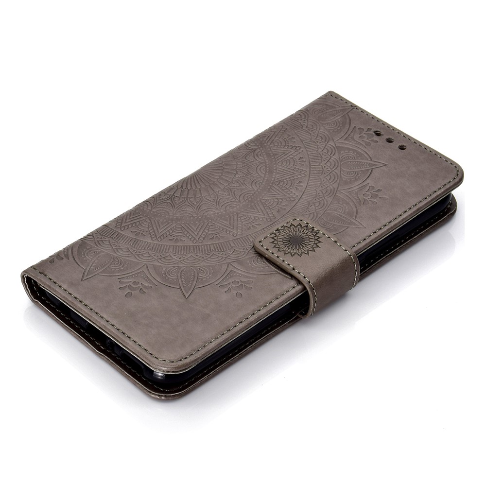 Imprint Totem Pattern Wallet Stand Leather Cover for Huawei Mate 20 Lite - Grey-7
