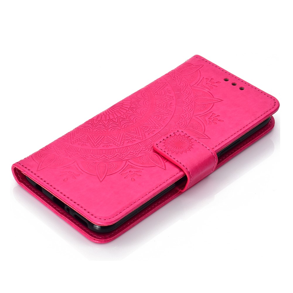 Imprint Totem Pattern Wallet Stand Pelle In Cuoio Per Huawei Mate 20 Lite - Rosa