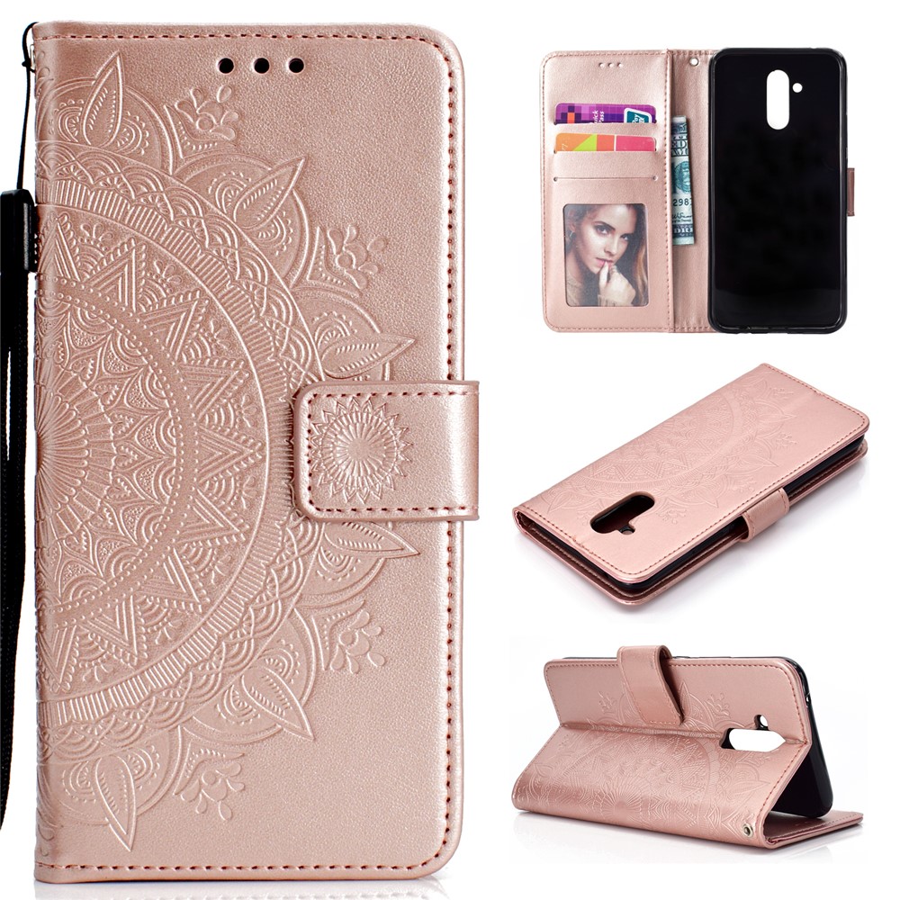 Imprint Totem Pattern Wallet Stand Leather Shell for Huawei Mate 20 Lite - Rose Gold-1