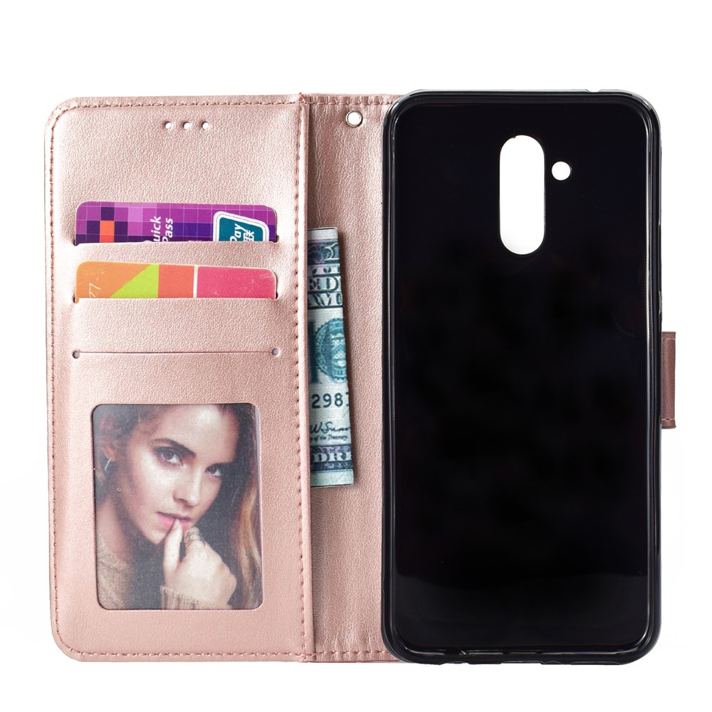 Imprint Totem Pattern Wallet Stand Leather Shell for Huawei Mate 20 Lite - Rose Gold-4